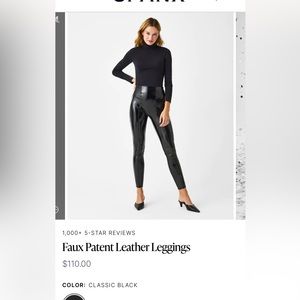 Spanx faux patent leather leggings in black in a size small